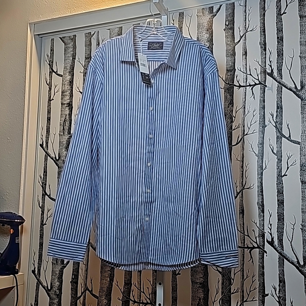 JACHS Blue Stripe Laundered Button Down Dress Shirt NWT - 2XL
